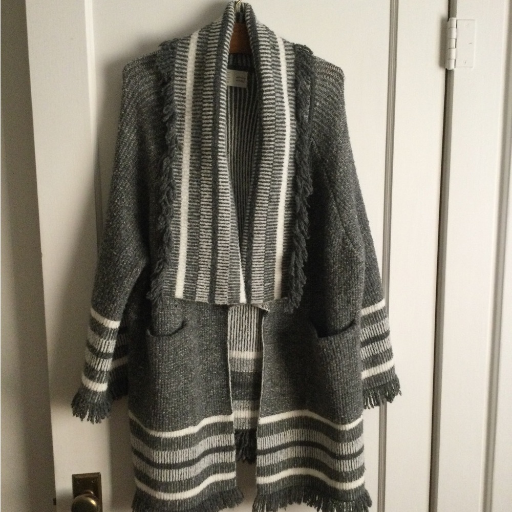 Gray and White Striped Cardigan
